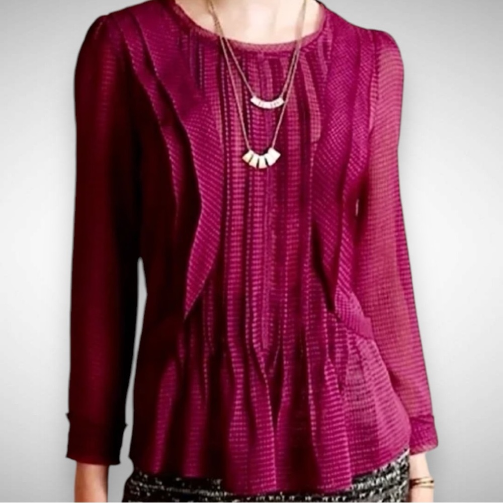 ANTHROPOLOGIE HD IN PARIS Women's Thistleberry Pleat Front Blouse Size 6 | EUC